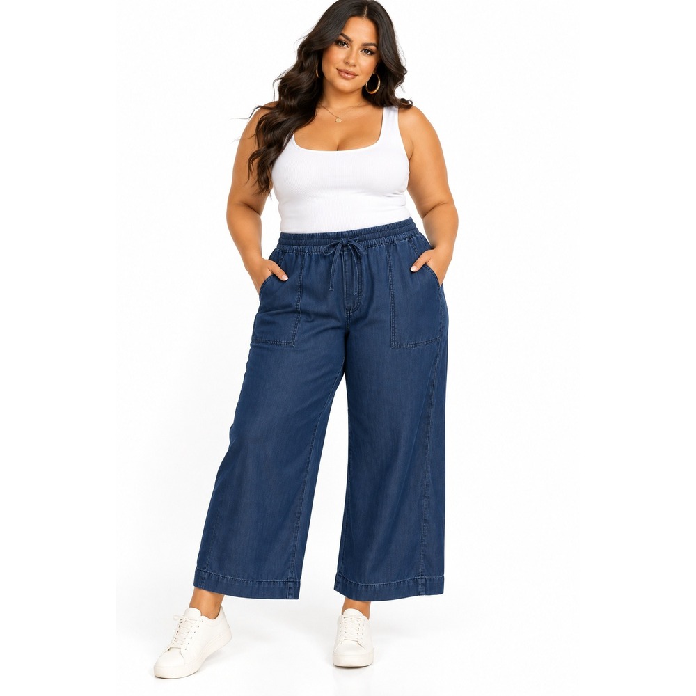 Tribal Jeans Audrey Wide Crop Lyocell Denim Jogger Navy XXL NWT